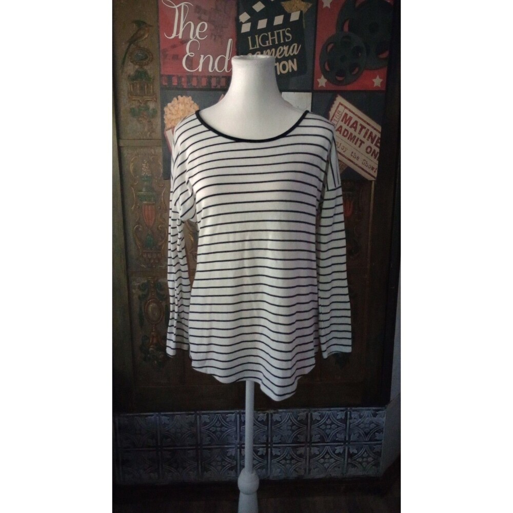 Sweet Wanderer Women's Maternity Top Sz S Black White Striped Knit Bow Pullover
